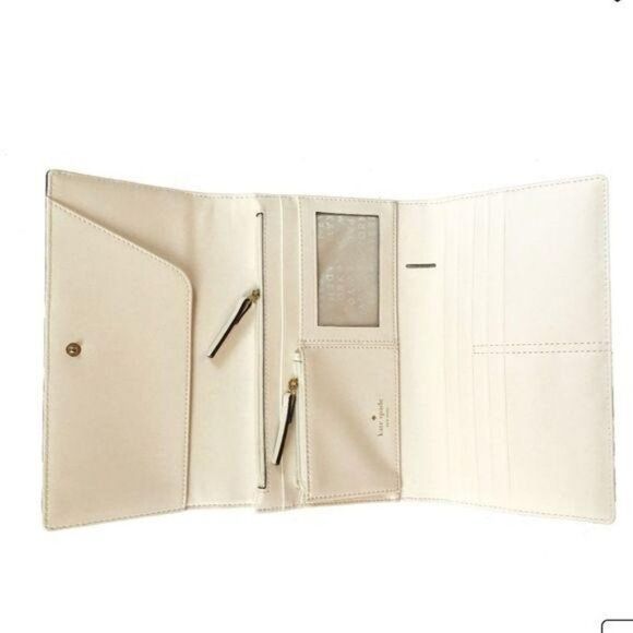 Kate Spade Leather Saffiano Phoenix Mikas Pond Tri-Fold Wallet Color Porcini - Picture 3 of 16